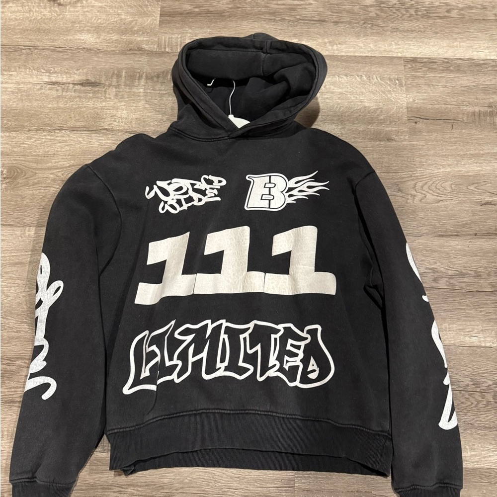 Black Graphic Hoodie with White Accents
